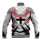 St Kilda Saints Australian Football Baseball Jacket Superhero Mascot Graphic - Bold Team Colors