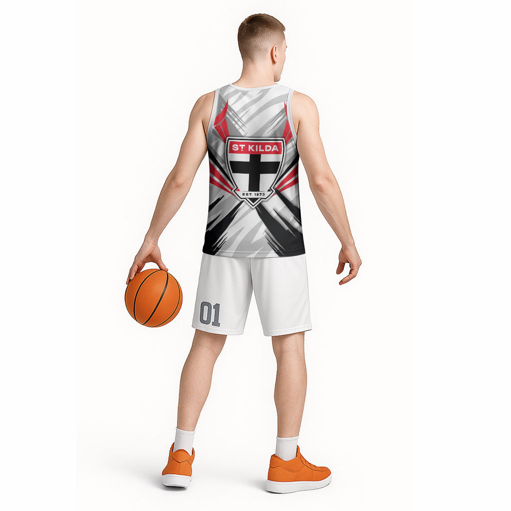 St Kilda Saints Australian Football Basketball Jersey Superhero Mascot Graphic - Bold Team Colors