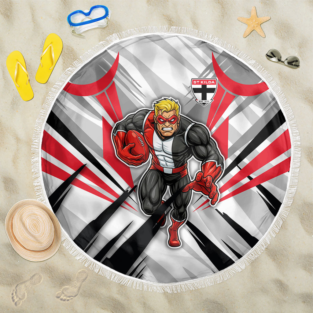 St Kilda Saints Australian Football Beach Blanket Superhero Mascot Graphic - Bold Team Colors