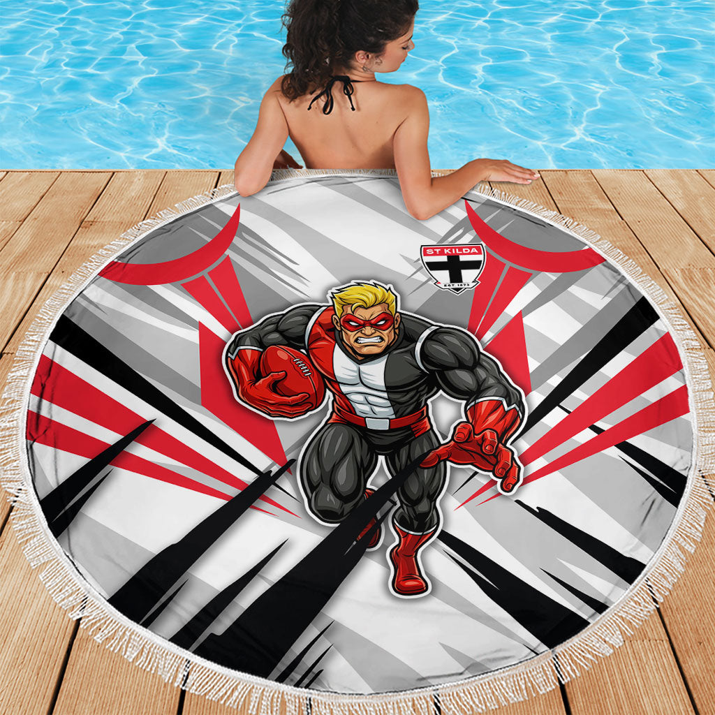 St Kilda Saints Australian Football Beach Blanket Superhero Mascot Graphic - Bold Team Colors