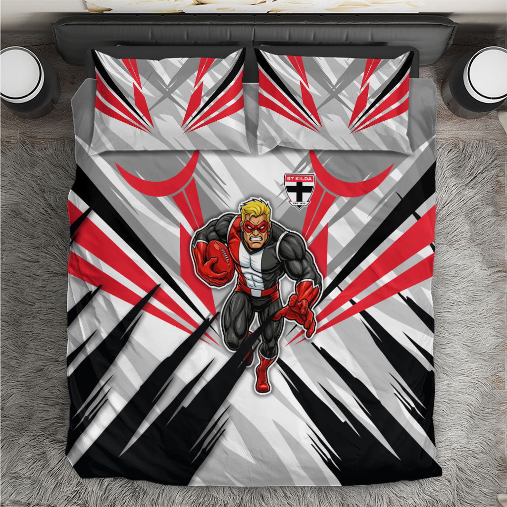St Kilda Saints Australian Football Bedding Set Superhero Mascot Graphic - Bold Team Colors