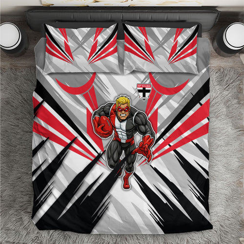 St Kilda Saints Australian Football Bedding Set Superhero Mascot Graphic - Bold Team Colors