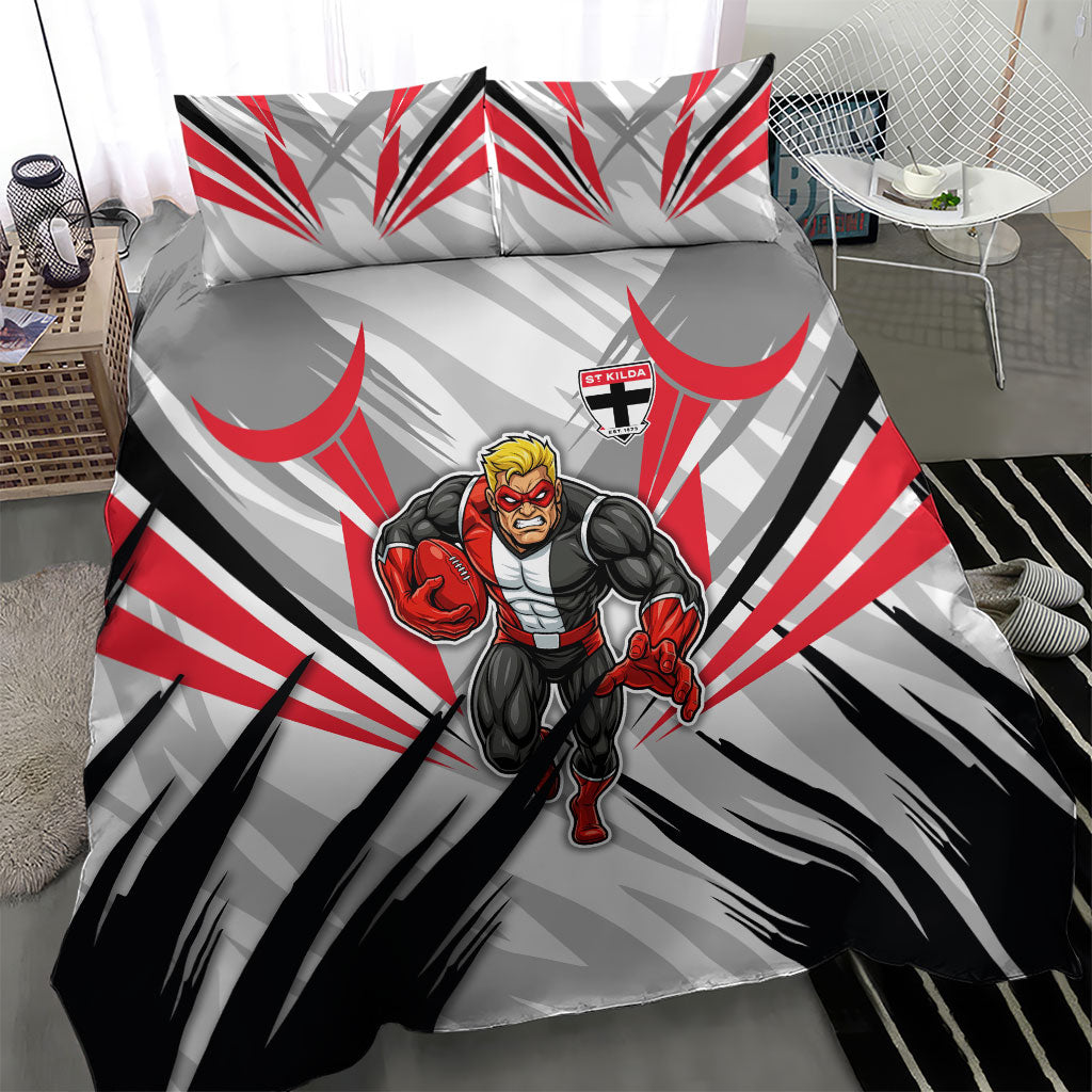 St Kilda Saints Australian Football Bedding Set Superhero Mascot Graphic - Bold Team Colors