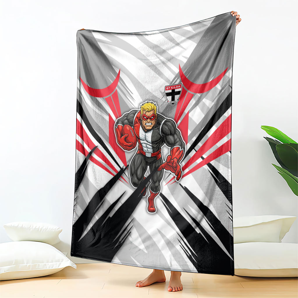 St Kilda Saints Australian Football Blanket Superhero Mascot Graphic - Bold Team Colors