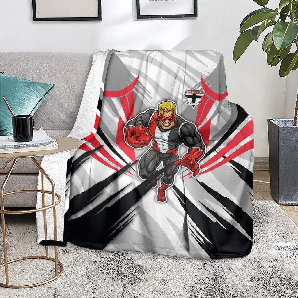 St Kilda Saints Australian Football Blanket Superhero Mascot Graphic - Bold Team Colors