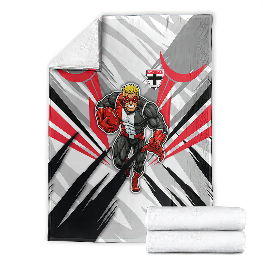 St Kilda Saints Australian Football Blanket Superhero Mascot Graphic - Bold Team Colors