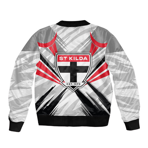 St Kilda Saints Australian Football Bomber Jacket Superhero Mascot Graphic - Bold Team Colors