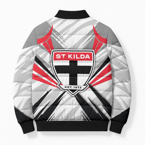 St Kilda Saints Australian Football Bomber Puffer Jacket Superhero Mascot Graphic - Bold Team Colors