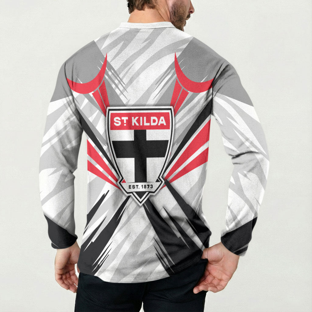 St Kilda Saints Australian Football Button Sweatshirt Superhero Mascot Graphic - Bold Team Colors
