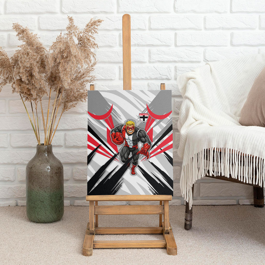 St Kilda Saints Australian Football Canvas Wall Art Superhero Mascot Graphic - Bold Team Colors