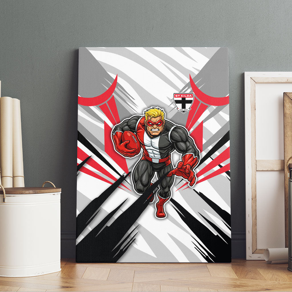 St Kilda Saints Australian Football Canvas Wall Art Superhero Mascot Graphic - Bold Team Colors
