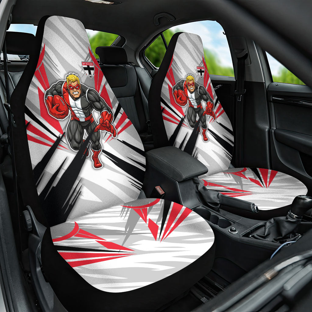 St Kilda Saints Australian Football Car Seat Cover Superhero Mascot Graphic - Bold Team Colors