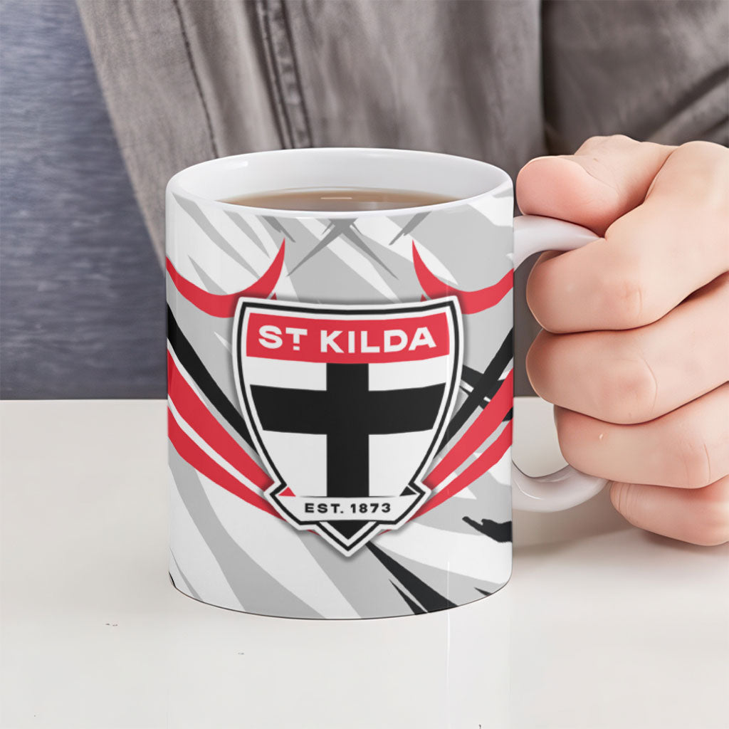 St Kilda Saints Australian Football Ceramic Mug Superhero Mascot Graphic - Bold Team Colors