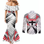 St Kilda Saints Australian Football Couples Matching Mermaid Dress and Long Sleeve Button Shirt Superhero Mascot Graphic - Bold Team Colors