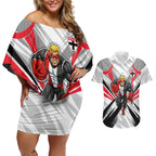 St Kilda Saints Australian Football Couples Matching Off Shoulder Short Dress and Hawaiian Shirt Superhero Mascot Graphic - Bold Team Colors