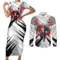 St Kilda Saints Australian Football Couples Matching Short Sleeve Bodycon Dress and Long Sleeve Button Shirt Superhero Mascot Graphic - Bold Team Colors