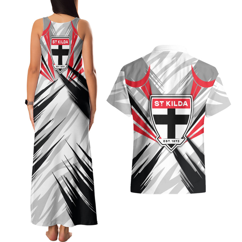 St Kilda Saints Australian Football Couples Matching Tank Maxi Dress and Hawaiian Shirt Superhero Mascot Graphic - Bold Team Colors