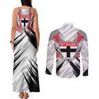 St Kilda Saints Australian Football Couples Matching Tank Maxi Dress and Long Sleeve Button Shirt Superhero Mascot Graphic - Bold Team Colors
