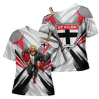 St Kilda Saints Australian Football Cross Shoulder Shirt Superhero Mascot Graphic - Bold Team Colors