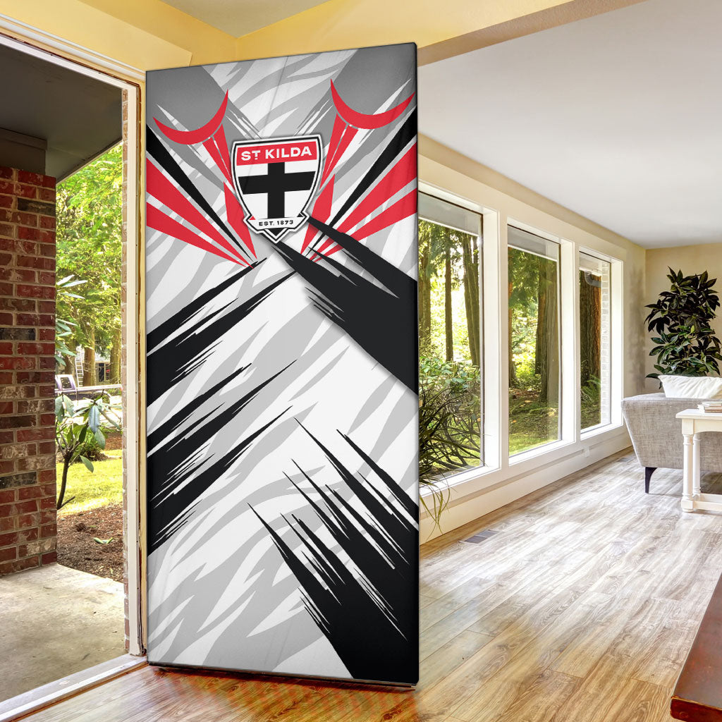 St Kilda Saints Australian Football Door Cover Superhero Mascot Graphic - Bold Team Colors