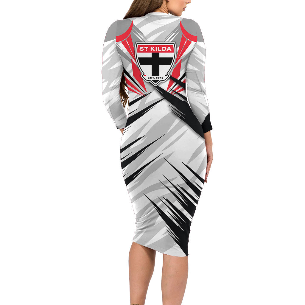 St Kilda Saints Australian Football Family Matching Long Sleeve Bodycon Dress and Hawaiian Shirt Superhero Mascot Graphic - Bold Team Colors