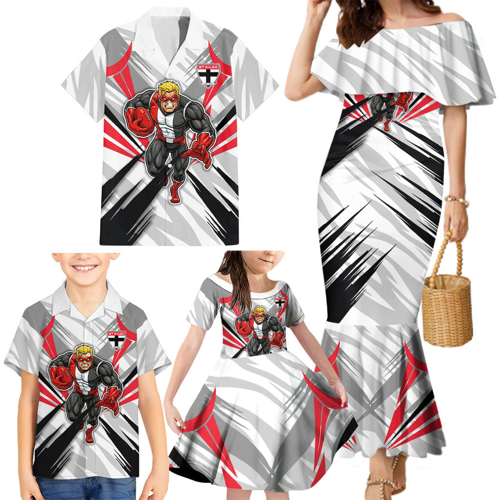 St Kilda Saints Australian Football Family Matching Mermaid Dress and Hawaiian Shirt Superhero Mascot Graphic - Bold Team Colors