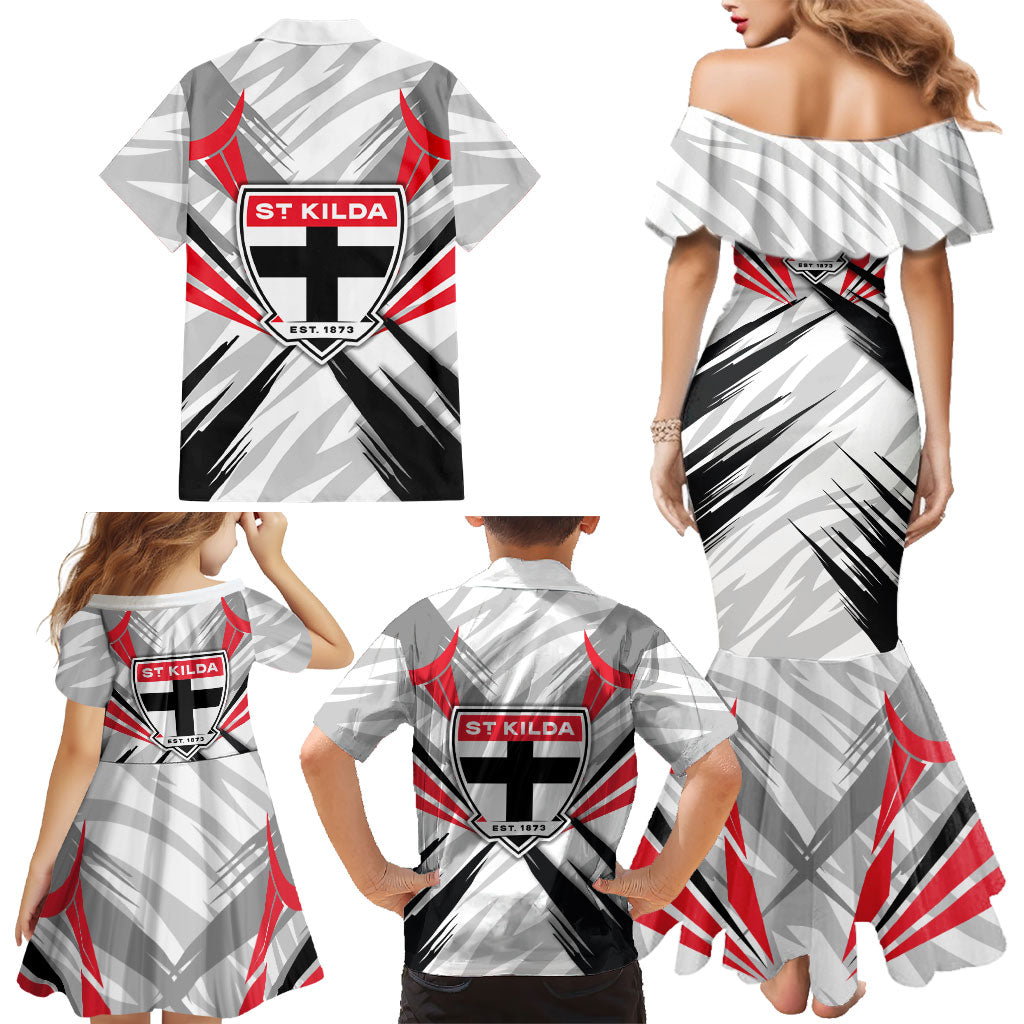 St Kilda Saints Australian Football Family Matching Mermaid Dress and Hawaiian Shirt Superhero Mascot Graphic - Bold Team Colors