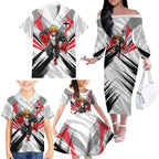 St Kilda Saints Australian Football Family Matching Off The Shoulder Long Sleeve Dress and Hawaiian Shirt Superhero Mascot Graphic - Bold Team Colors