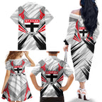 St Kilda Saints Australian Football Family Matching Off The Shoulder Long Sleeve Dress and Hawaiian Shirt Superhero Mascot Graphic - Bold Team Colors