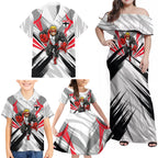 St Kilda Saints Australian Football Family Matching Off Shoulder Maxi Dress and Hawaiian Shirt Superhero Mascot Graphic - Bold Team Colors