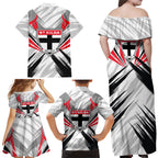 St Kilda Saints Australian Football Family Matching Off Shoulder Maxi Dress and Hawaiian Shirt Superhero Mascot Graphic - Bold Team Colors