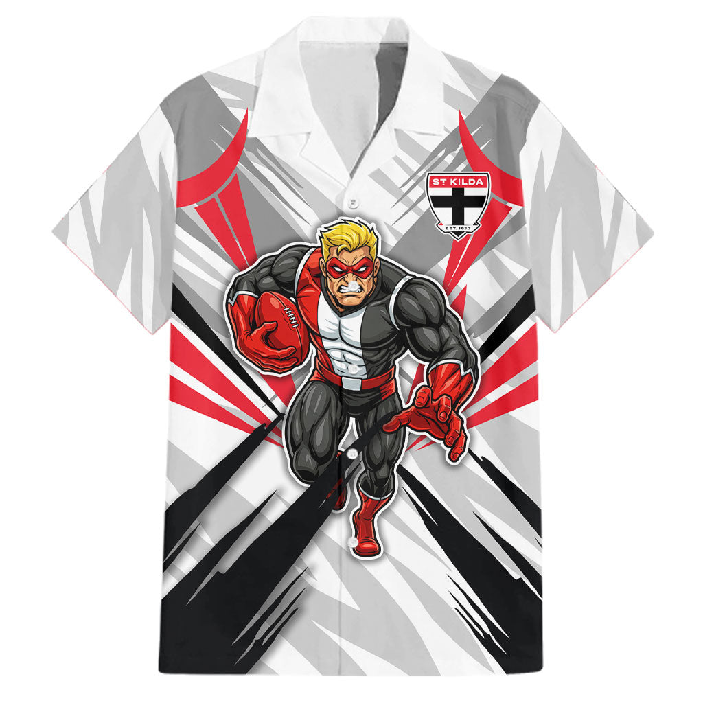 St Kilda Saints Australian Football Family Matching Off Shoulder Short Dress and Hawaiian Shirt Superhero Mascot Graphic - Bold Team Colors