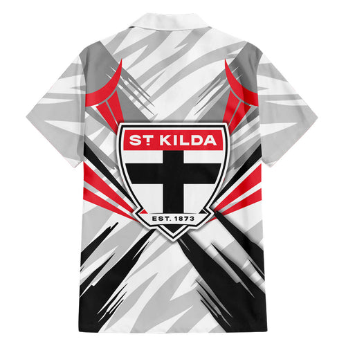 St Kilda Saints Australian Football Family Matching Off Shoulder Short Dress and Hawaiian Shirt Superhero Mascot Graphic - Bold Team Colors