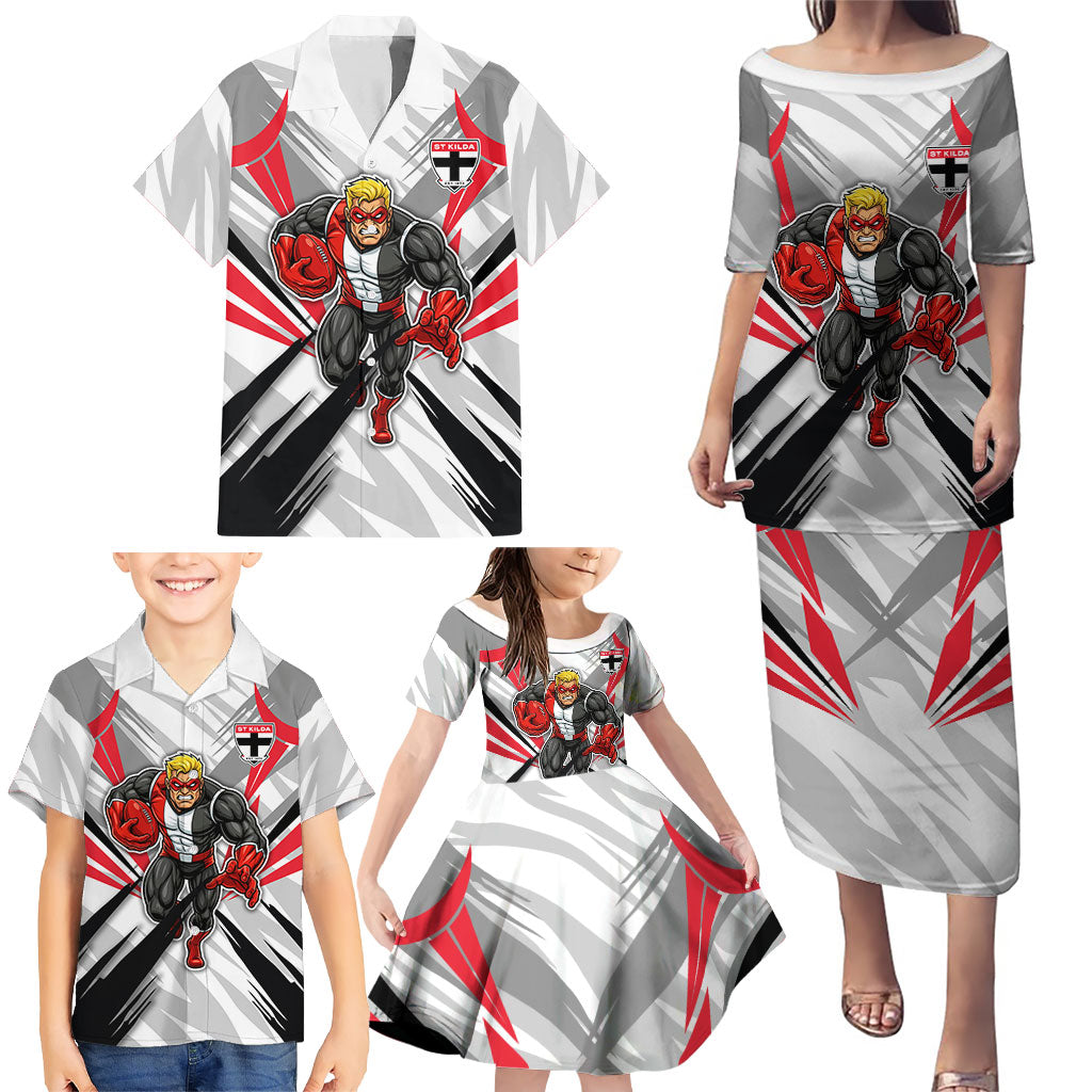 St Kilda Saints Australian Football Family Matching Puletasi and Hawaiian Shirt Superhero Mascot Graphic - Bold Team Colors