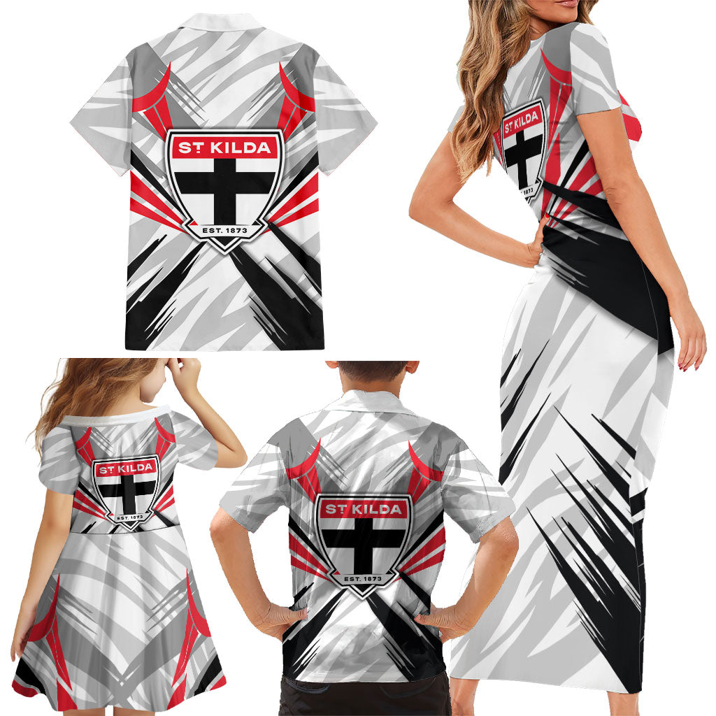 St Kilda Saints Australian Football Family Matching Short Sleeve Bodycon Dress and Hawaiian Shirt Superhero Mascot Graphic - Bold Team Colors