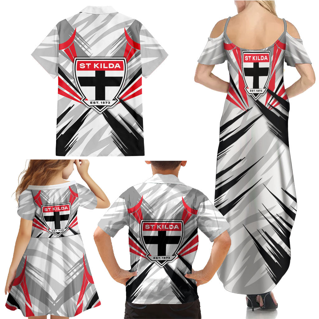 St Kilda Saints Australian Football Family Matching Summer Maxi Dress and Hawaiian Shirt Superhero Mascot Graphic - Bold Team Colors