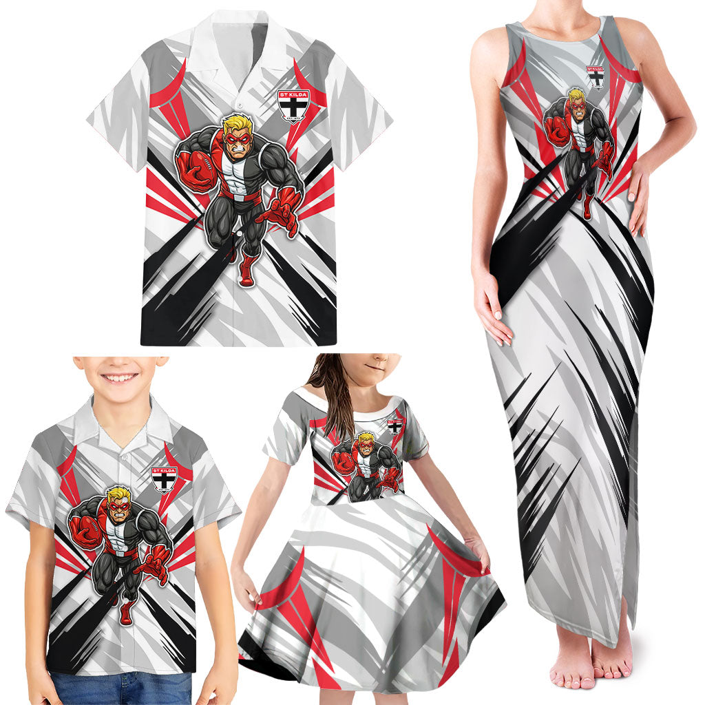 St Kilda Saints Australian Football Family Matching Tank Maxi Dress and Hawaiian Shirt Superhero Mascot Graphic - Bold Team Colors
