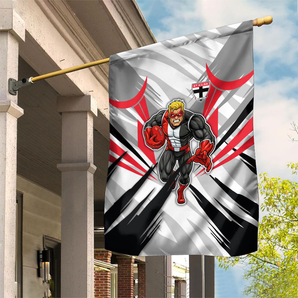 St Kilda Saints Australian Football Garden Flag Superhero Mascot Graphic - Bold Team Colors