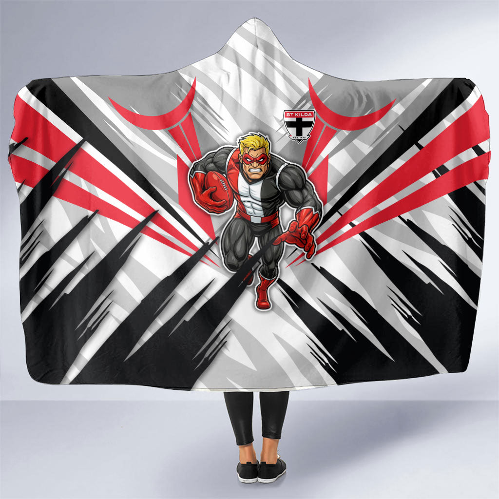 St Kilda Saints Australian Football Hooded Blanket Superhero Mascot Graphic - Bold Team Colors