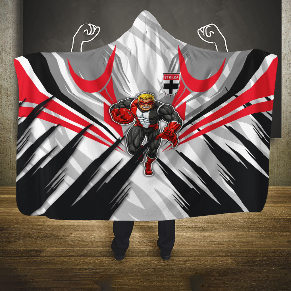 St Kilda Saints Australian Football Hooded Blanket Superhero Mascot Graphic - Bold Team Colors