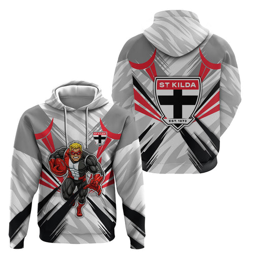St Kilda Saints Australian Football Hoodie Superhero Mascot Graphic - Bold Team Colors