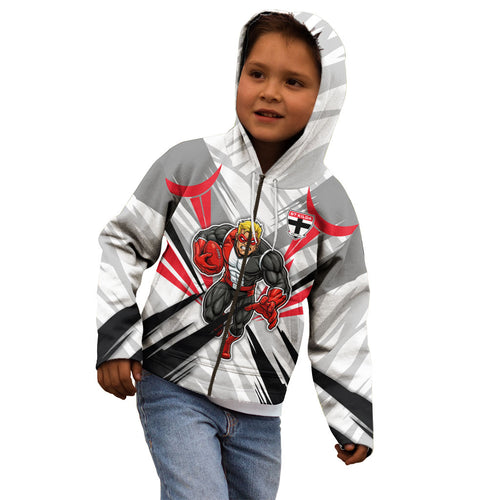 St Kilda Saints Australian Football Kid Hoodie Superhero Mascot Graphic - Bold Team Colors