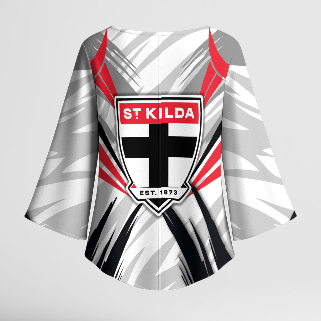 St Kilda Saints Australian Football Kimono Sleeve Blouse Superhero Mascot Graphic - Bold Team Colors