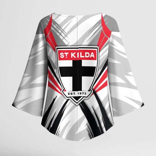 St Kilda Saints Australian Football Kimono Sleeve Blouse Superhero Mascot Graphic - Bold Team Colors