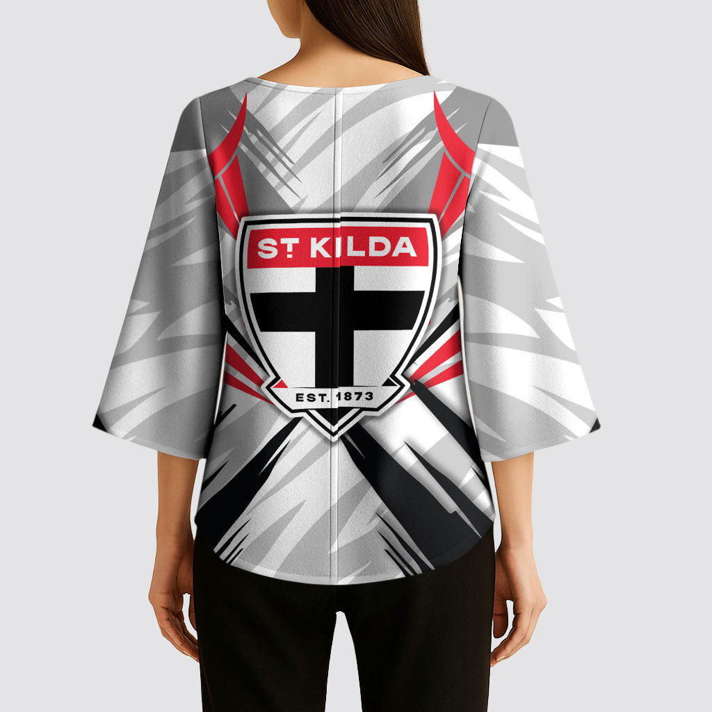 St Kilda Saints Australian Football Kimono Sleeve Blouse Superhero Mascot Graphic - Bold Team Colors