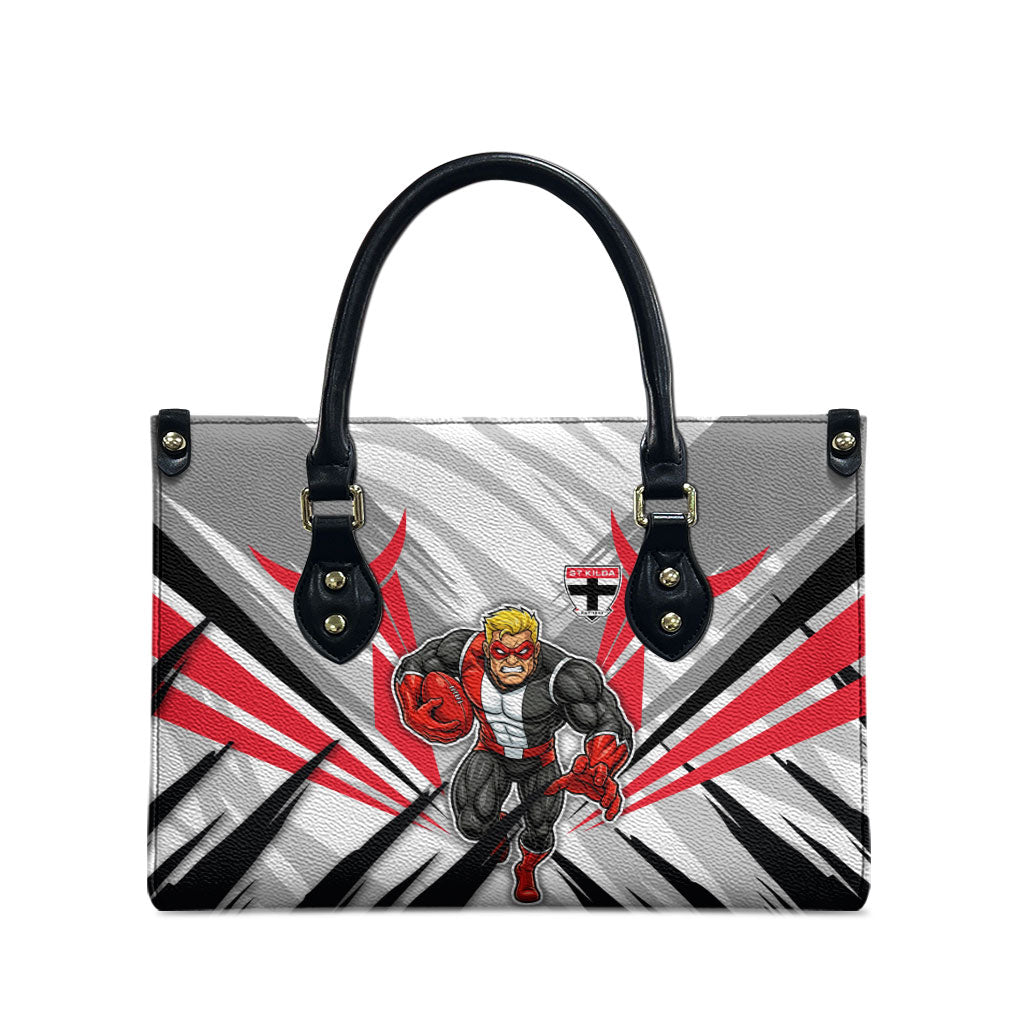 St Kilda Saints Australian Football Leather Bag Superhero Mascot Graphic - Bold Team Colors