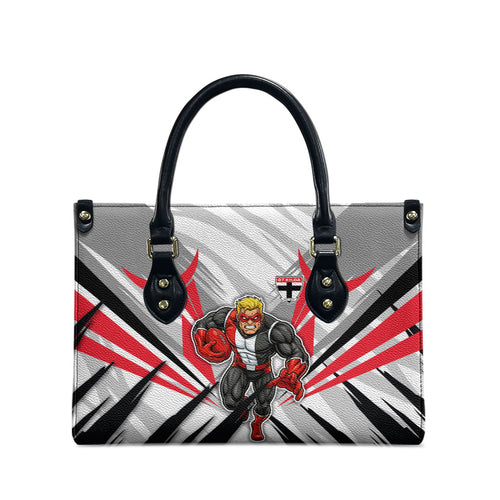 St Kilda Saints Australian Football Leather Bag Superhero Mascot Graphic - Bold Team Colors
