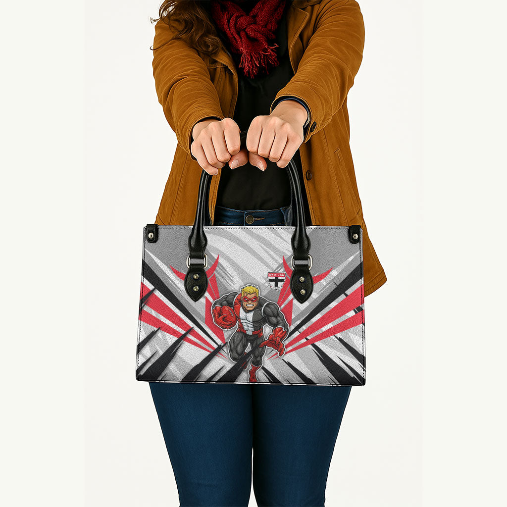 St Kilda Saints Australian Football Leather Bag Superhero Mascot Graphic - Bold Team Colors