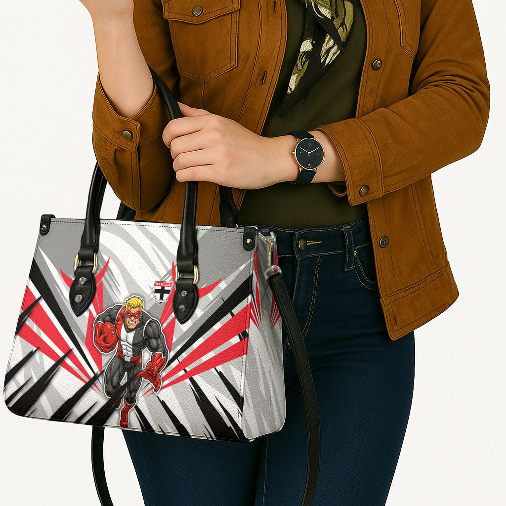 St Kilda Saints Australian Football Leather Bag Superhero Mascot Graphic - Bold Team Colors