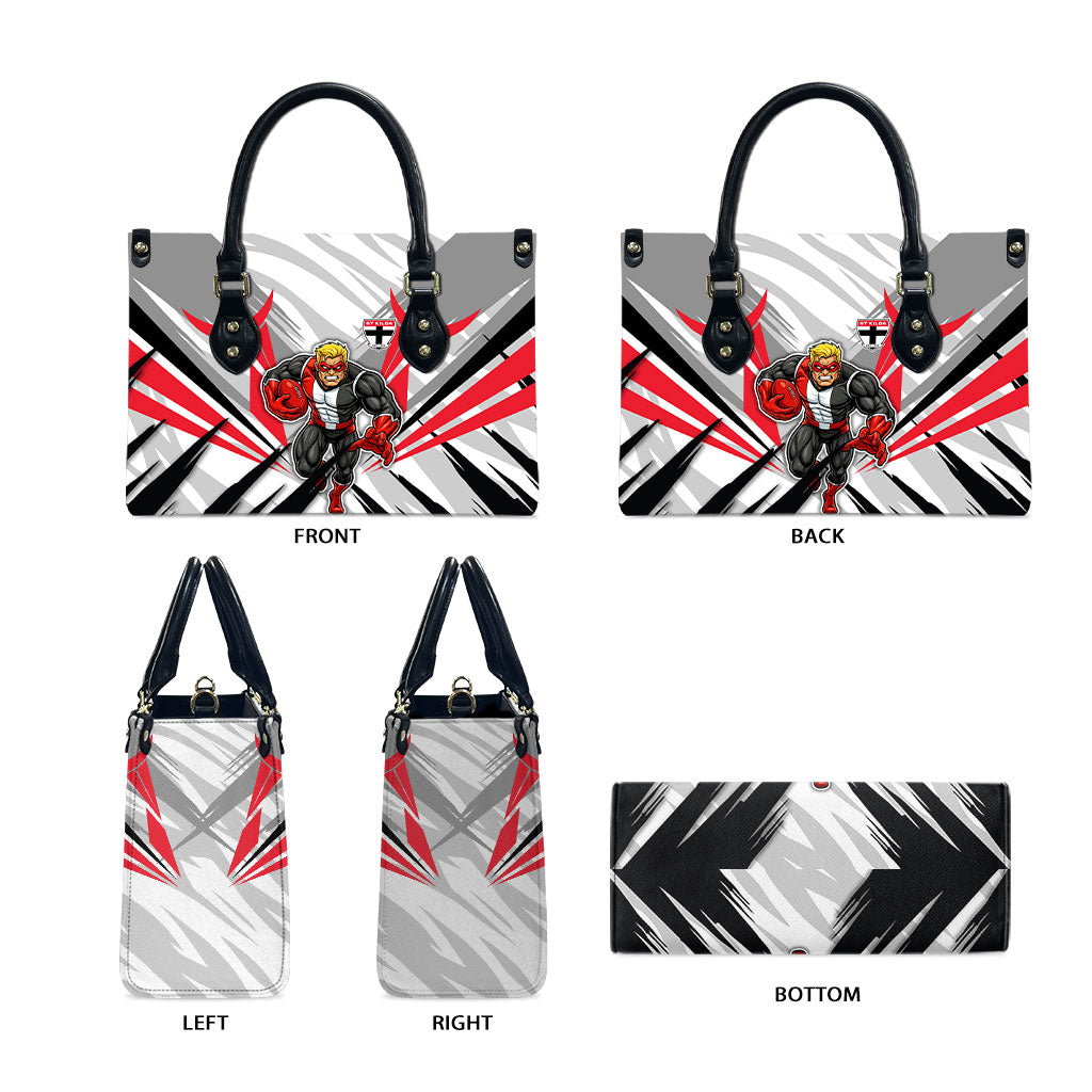 St Kilda Saints Australian Football Leather Bag Superhero Mascot Graphic - Bold Team Colors